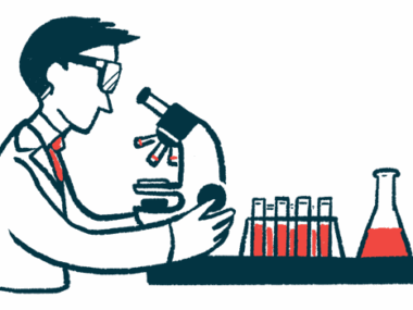 Illustration shows a clinical researcher using a microscope in a lab.