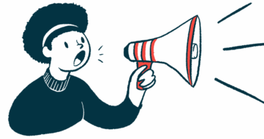 A person speaks through a megaphone.