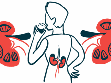 A person seen from behind drinks from a glass, with their kidneys highlighted in their lower back.