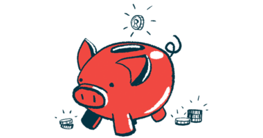 An illustration of a coin falling into a piggy bank.