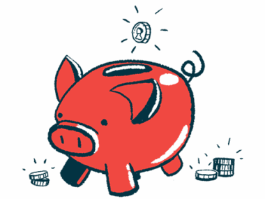 An illustration of a coin falling into a piggy bank.