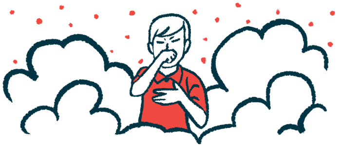gut bacteria and acid reflux | Cystic Fibrosis News Today | illustration of person covering nose and mouth with hand to cough