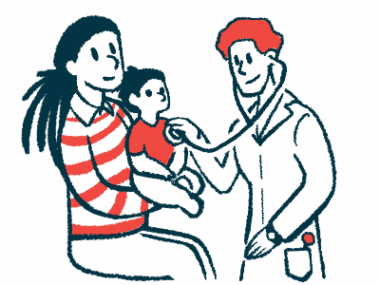 A doctor uses a stethoscope to examine a child seated on a parent's lap.