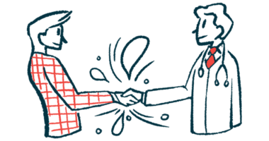 An illustration highlights a handshake between a doctor and a business person.