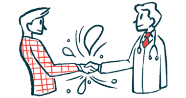 An illustration highlights a handshake between a doctor and a business person.