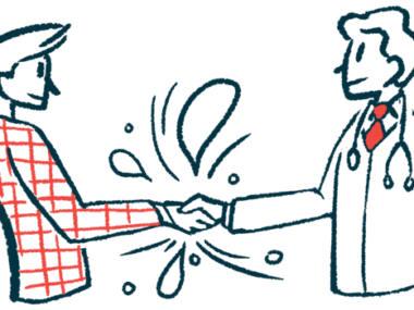An illustration of an agreement shows a doctor and a businessperson shaking hands.