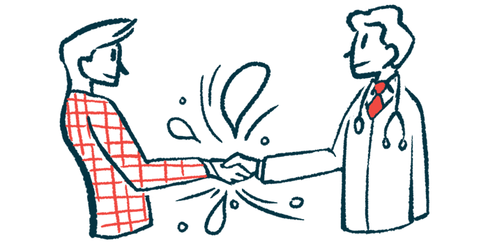 An illustration highlights a handshake between a doctor and a business person.