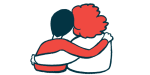 Illustration of two people, seen from the back, wrapping an arm around each other in a show of support.