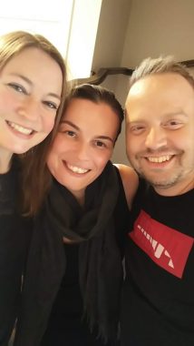 double lung transplant | Cystic Fibrosis News Today | Lara, Andrea, and Shaun smile for a photo with their arms around each other's shoulders