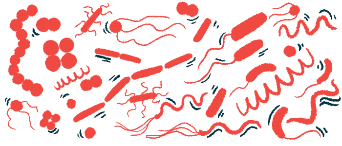 This illustration shows different types of bacteria in a cluster.