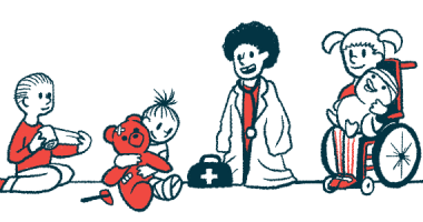 Three children play with toys as a doctor wathces.