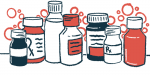 Various types of medication in bottles are shown.