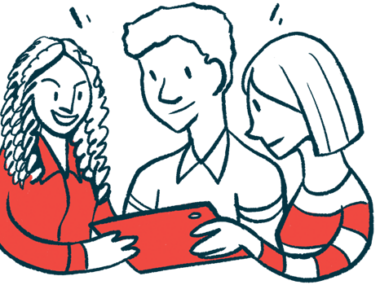 An illustration shows three people with a computer tablet.