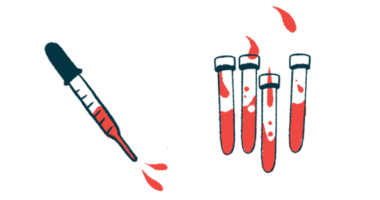 A squirting eyedropper is shown next to a collection of blood-filled vials.