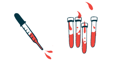 An eyedropper squirts out drops of blood next to a collection of blood-filled vials.