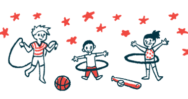 An illustration shows children playing and exercising.