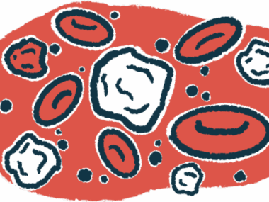 An illustration showing red and white blood cells.