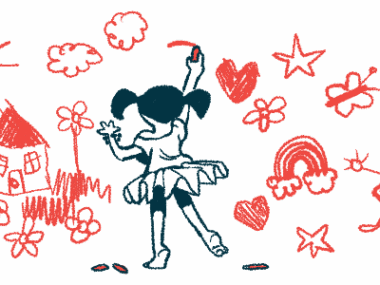 A child with pigtails and wearing a tutu is seen drawing pictures on a wall.