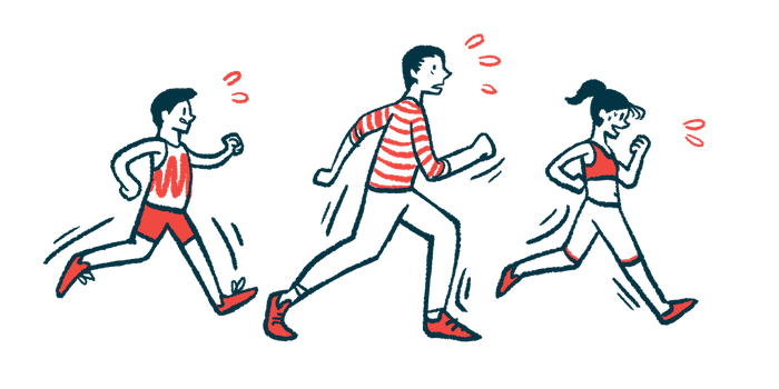 A trio of people run together in this exercise illustration.