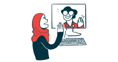 Illustration of a medical professional speaking with a patient via a screen.