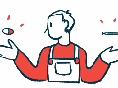 A person weighs a choice between two types of treatment, balancing one above each hand.