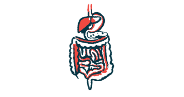 An illustration shows a close-up view of the human digestive system.