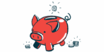 A coin is poised over the money slot of a pig-shaped piggy bank.