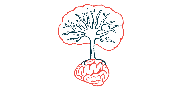 In this illustration of brain growth, a tree is seen growing from the top of a human brain.