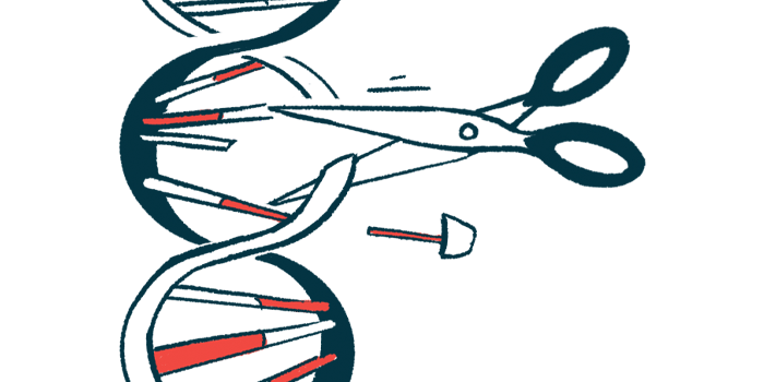 A pair of scissors is shown cutting into a strand of DNA.