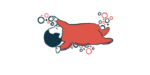 An infant wearing a red onesie lies on their back in this illustration.