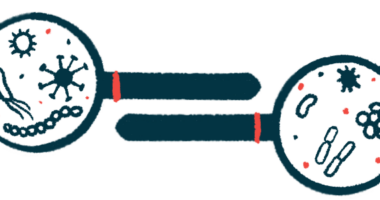 Bacteria are visible under two magnifying glasses.