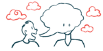 An illustration shows a person's breath as a cloud enveloping another person.