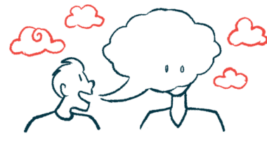 An illustration shows a person's breath as a cloud enveloping another person.