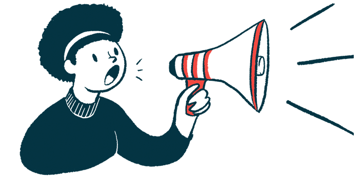 An illustration of a person yelling into a bullhorn making an announcement.