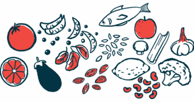Components of a varied diet, such as fruits and vegetables, beans, and fish, are shown.