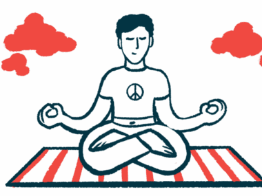 A person wearing a shirt with a peace sign on the chest is seen cross-legged in meditation.