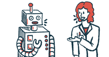 A doctor and a robot have a conversation.