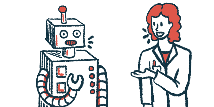 A doctor and a robot have a conversation.